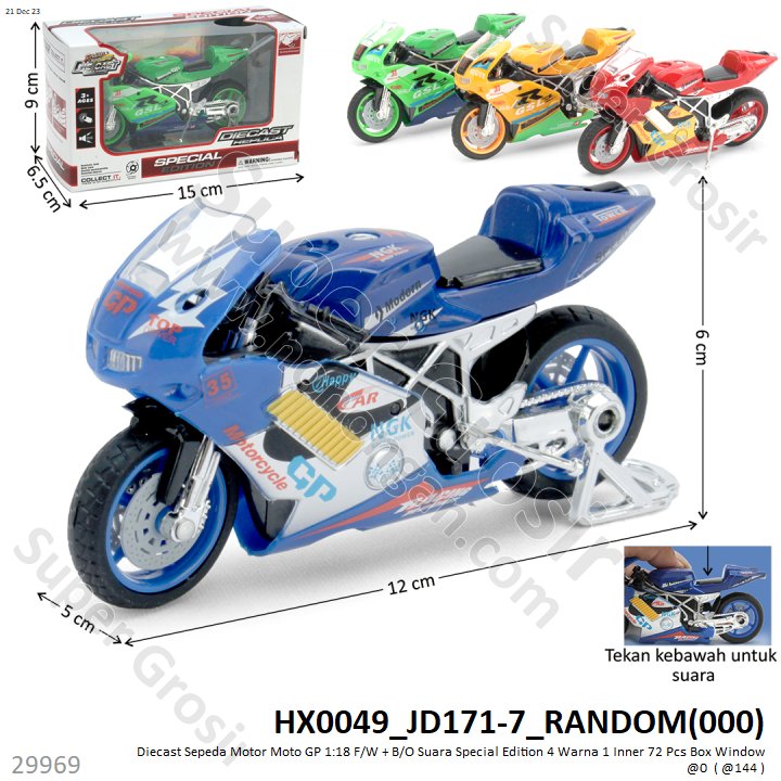 Diecast Sepeda Motor Moto GP 1:18 F/W + B/O Suara Special Edition 4 Warna 1 Inner 72 Pcs Box Window @0