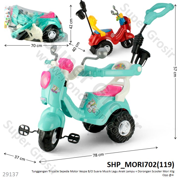 Tunggangan Sepeda Motor Vespa B/O Suara Musik Lagu Anak Lampu + Dorongan Scooter Mori Ktg Opp @4