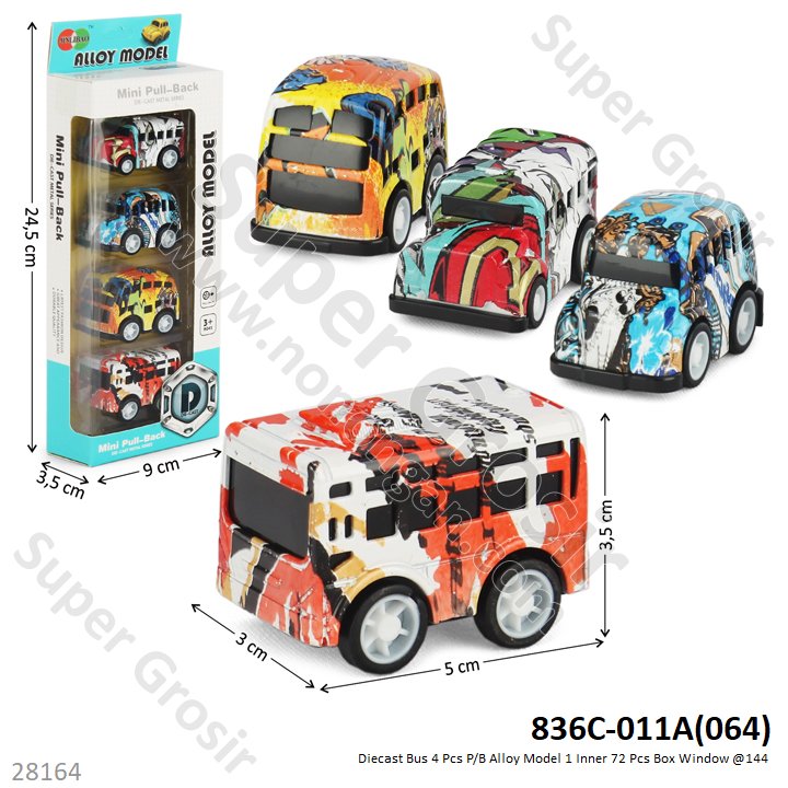 Diecast Bus Grafiti 4 Pcs P/B Alloy Model 1 Inner 72 Pcs Box Window @144