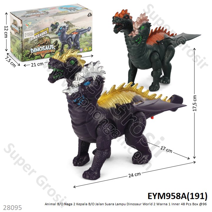 Dinosaurus Naga Kepala Dua B/O Jalan Suara Lampu Dinosaur World 2 Warna 1 Inner 48 Pcs Box @96
