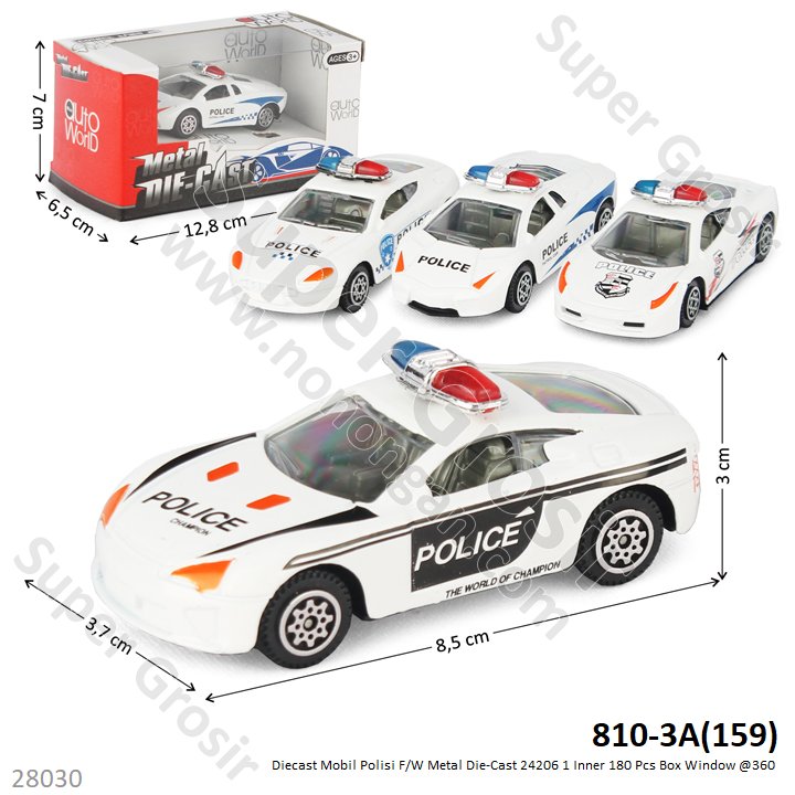 Diecast Mobil Sedan Polisi F/W Metal Die-Cast 24206 1 Inner 180 Pcs Box Window @360
