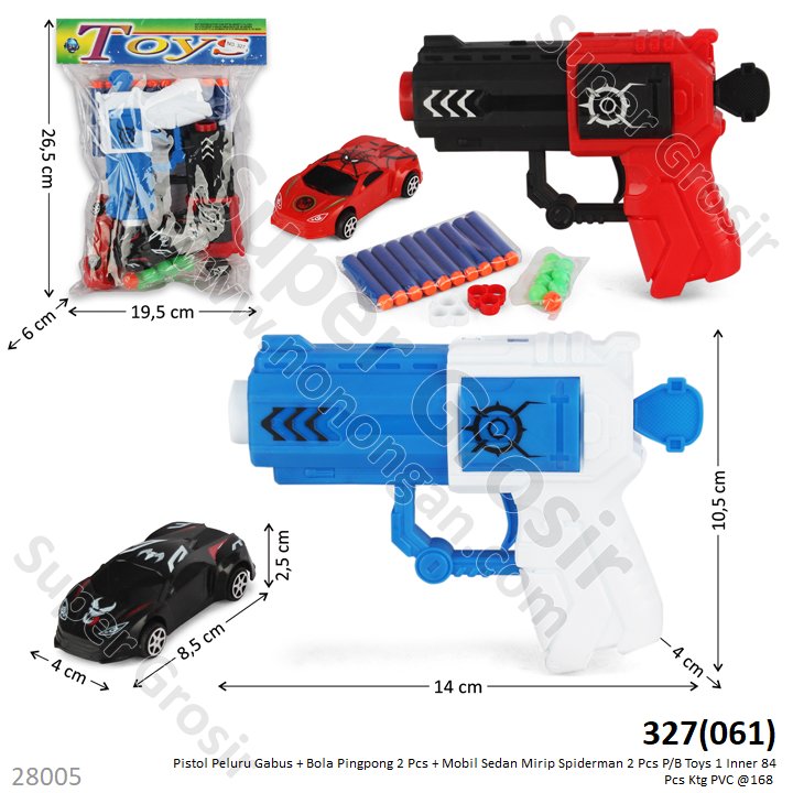 Pistol Peluru Gabus dan Bola Ping Pong 2 Pcs Set Mobil Sedan Spiderman Skala Hot Wheels 2 Pcs P/B Toys 1 Inner 84 Pcs Ktg PVC @168