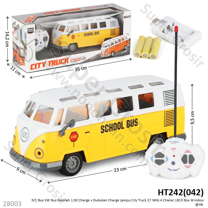 R/C Mobil VW Combi 1:30 Charge + Dudukan Charge Lampu City Truck 27 MHz 4 Channel 1813 Box Window @48