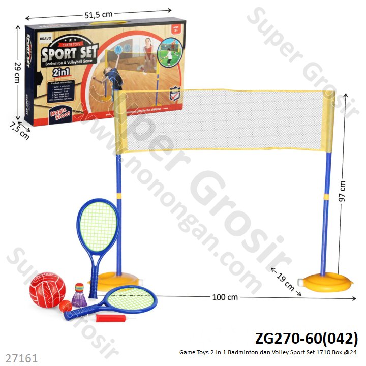 Game Toys Sport Game 2 In 1 Badminton dan Volley Sport Set 1710 Box @24