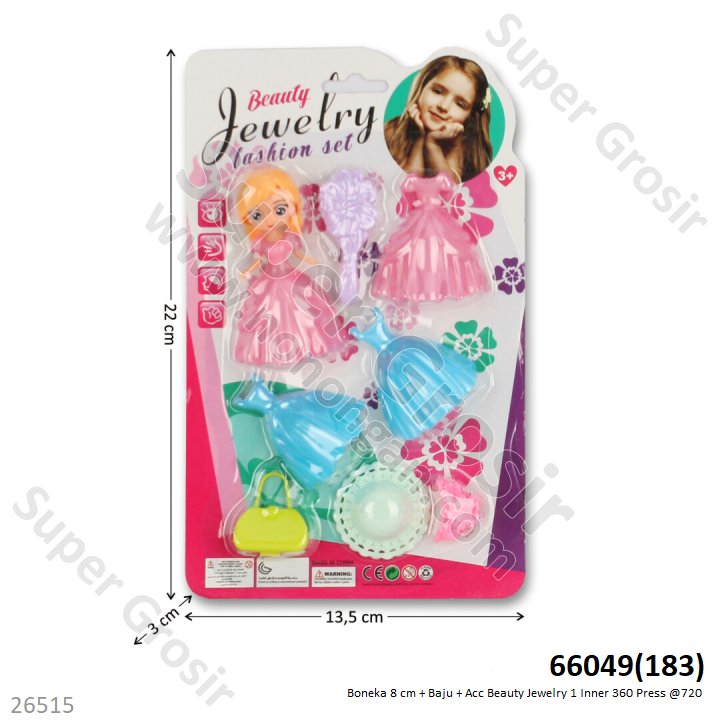 Boneka Bongkar Pasang Baju 3 Pcs dan Acc 8 cm Beauty Jewelry 1 Inner 360 Press @720