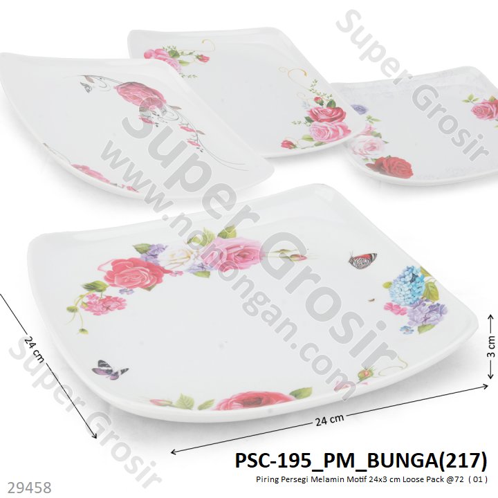 Piring Melamin Persegi Motif 24x3 cm Loose Pack @72