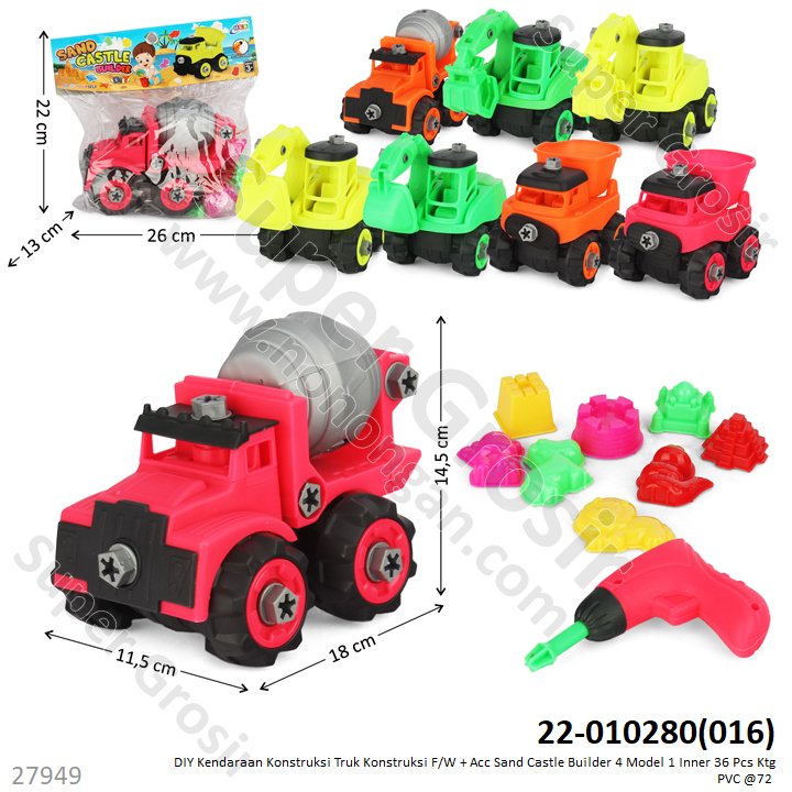 Truk Konstruksi + Obeng dan Cetakan Pasir DIY F/W Sand Castle Builder 1 Inner 36 Pcs Ktg PVC @72