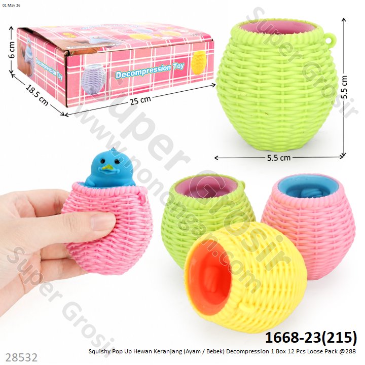 Squishy Pop Up Hewan Keranjang (Ayam / Bebek) Decompression 1 Box 12 Pcs Loose Pack @288