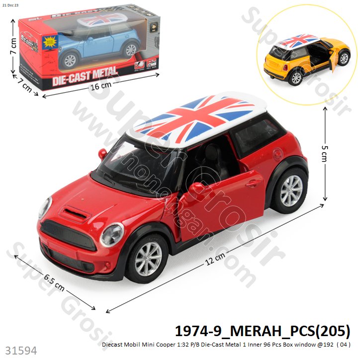 Diecast Mobil Mini Cooper 1:32 P/B Die-Cast Metal 1 Inner 96 Pcs Box window @192