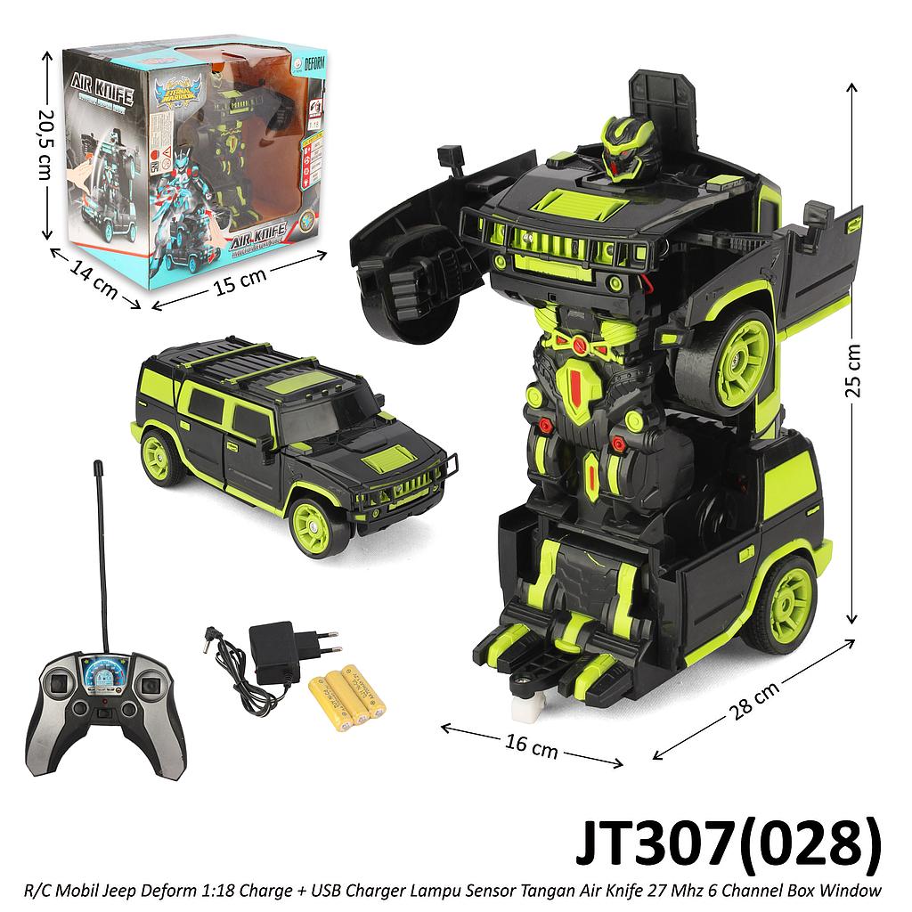 R/C Mobil Jeep Hummer Deform 1:18 Charge + USB Charger Lampu Sensor Tangan Air Knife 27 Mhz 6 Channel Box Window @24