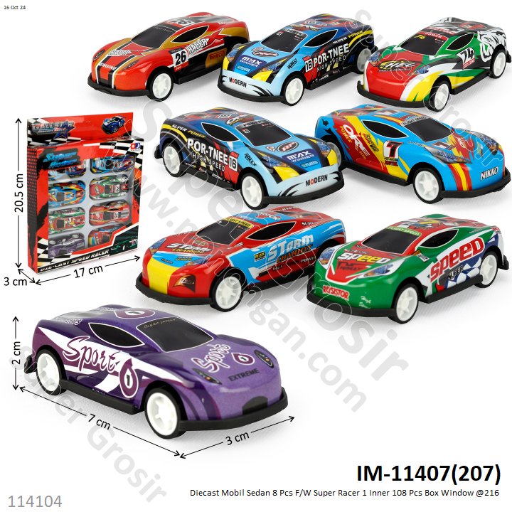 Diecast Mobil Skala Hot Wheels Sedan 8 Pcs F/W Super Racer 1 Inner 108 Pcs Box Window @216