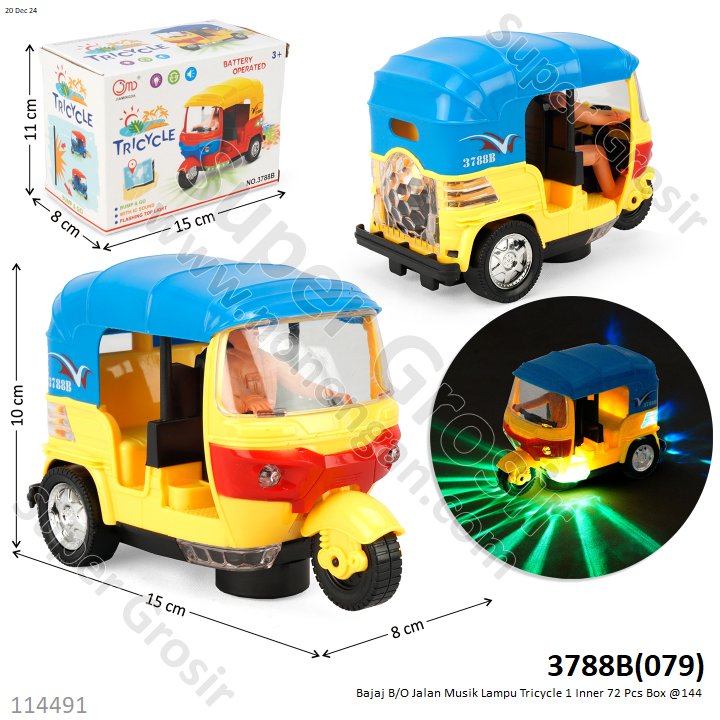 Sepeda Motor Bajaj B/O Jalan Musik Lampu Tricycle 1 Inner 72 Pcs Box @144