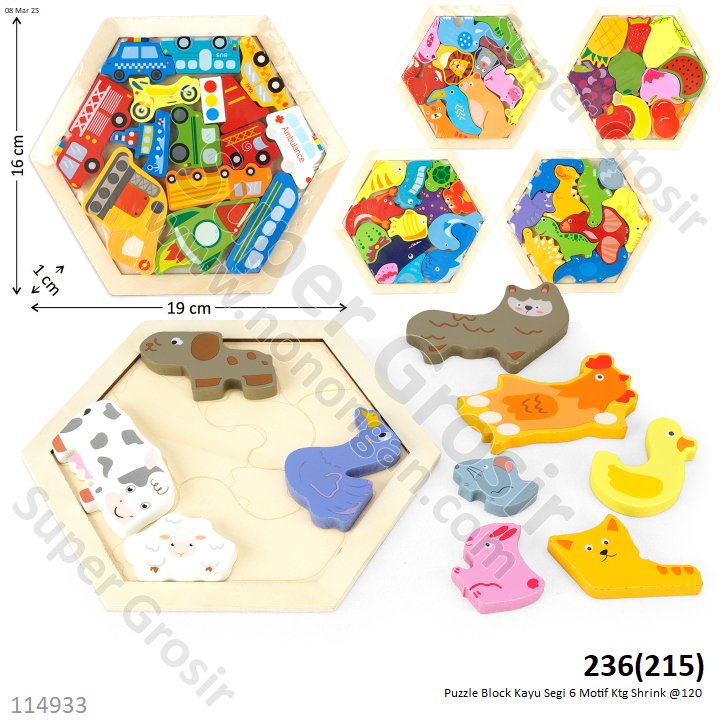 Puzzle Block Kayu Segi 6 Motif Ktg Shrink @120