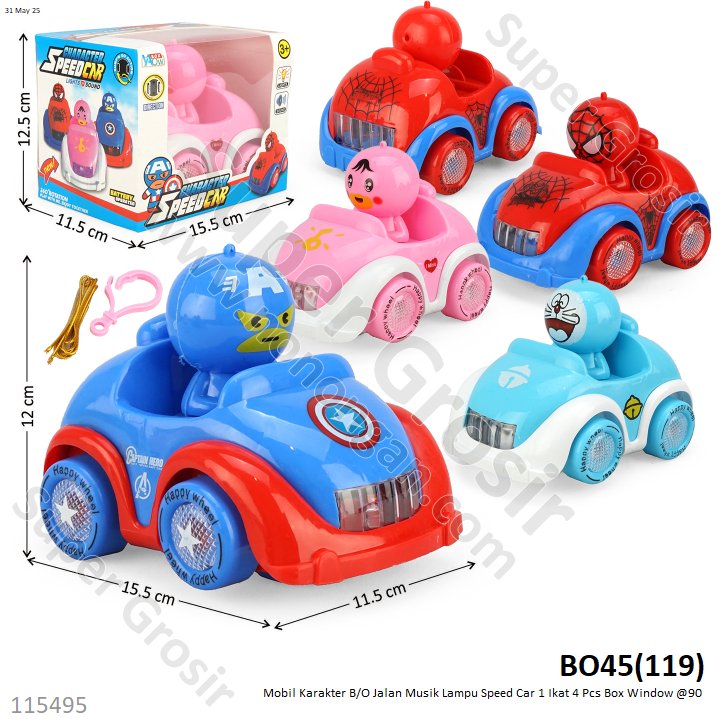 Mobil Karakter B/O Jalan Musik Lampu Speed Car 1 Ikat 4 Pcs Box Window @90