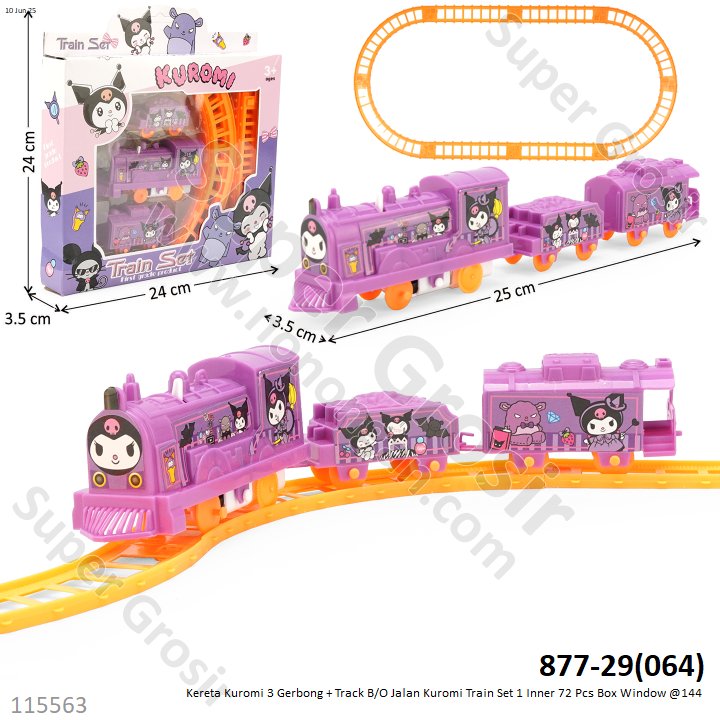 Kereta Kuromi 3 Gerbong + Track B/O Jalan Kuromi Train Set 1 Inner 72 Pcs Box Window @144
