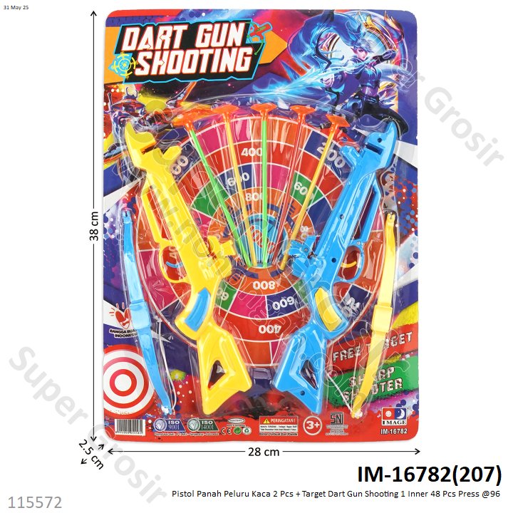 Pistol Panah Peluru Kaca 2 Pcs + Target Dart Gun Shooting 1 Inner 48 Pcs Press @96