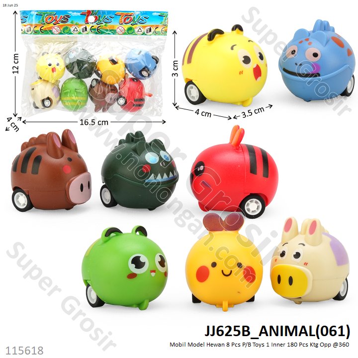 Mobil Model Hewan 8 Pcs P/B Toys 1 Inner 180 Pcs Ktg Opp @360
