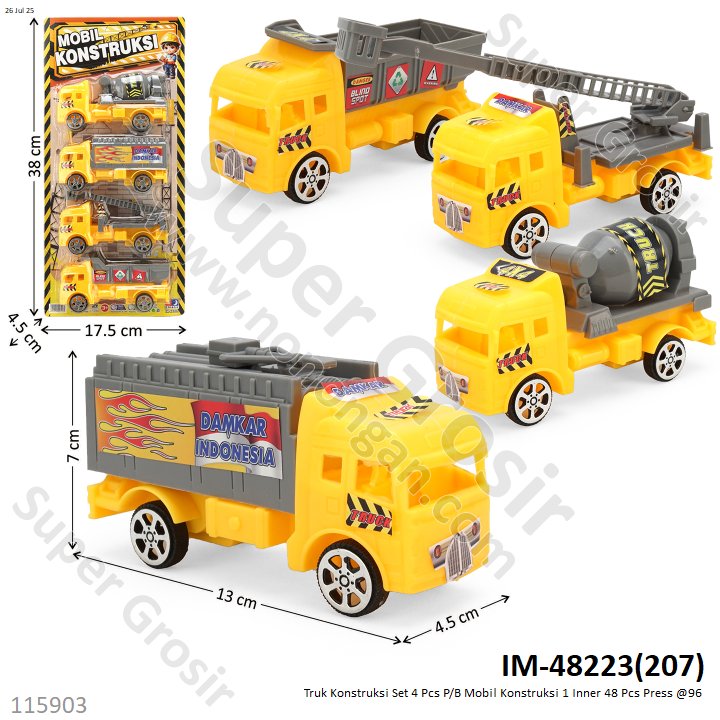 Truk Konstruksi Set 4 Pcs P/B Mobil Konstruksi 1 Inner 48 Pcs Press @96