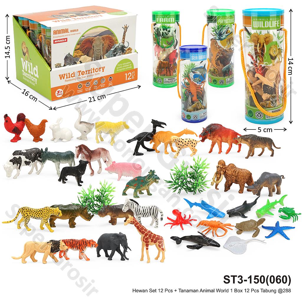 Hewan Set 12 Pcs + Tanaman Animal World 1 Box 12 Pcs Tabung @288