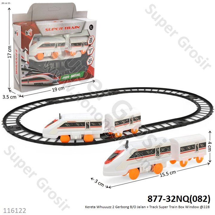 Kereta Whuuuzz 2 Gerbong B/O Jalan + Track Super Train Box Window @228