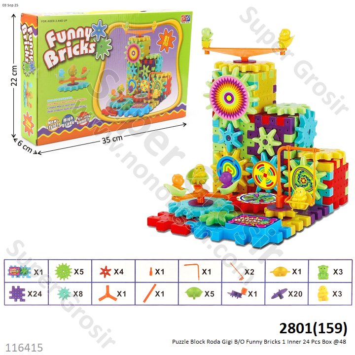 Puzzle Block Roda Gigi B/O Funny Bricks 1 Inner 24 Pcs Box @48