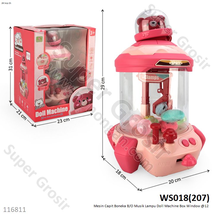 Mesin Capit Boneka B/O Musik Lampu Doll Machine Box Window @12