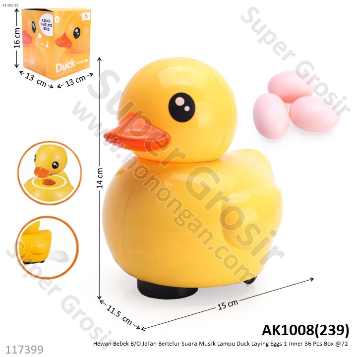 Hewan Bebek B/O Jalan Bertelur Suara Musik Lampu Duck Laying Eggs 1 Inner 36 Pcs Box @72