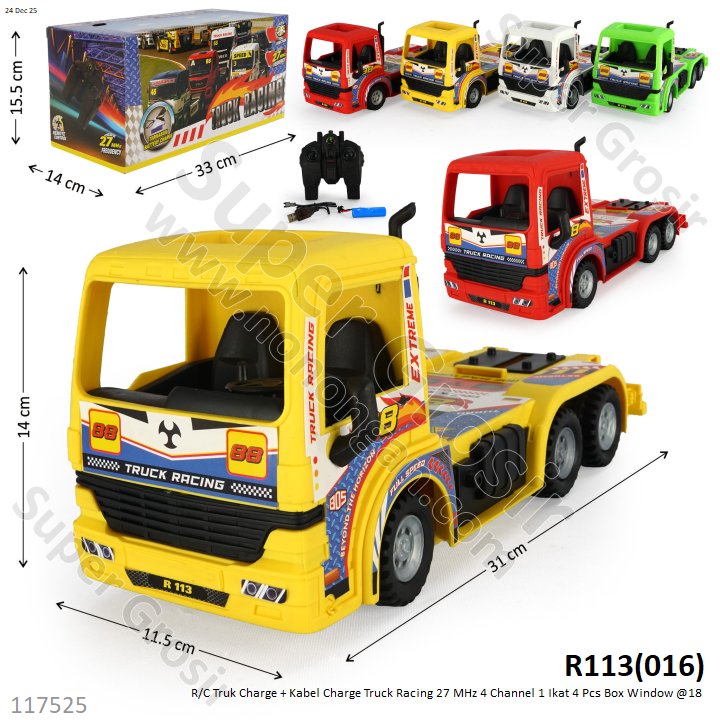 R/C Truk Charge + Kabel Charge Truck Racing 27 MHz 4 Channel 1 Ikat 4 Pcs Box Window @18