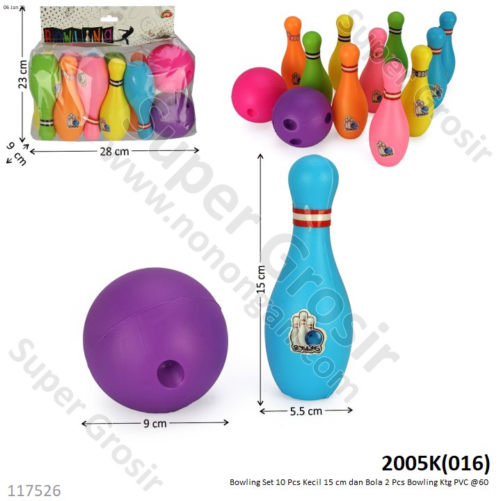 Bowling Set 10 Pcs Kecil 15 cm dan Bola 2 Pcs Bowling Ktg PVC @60
