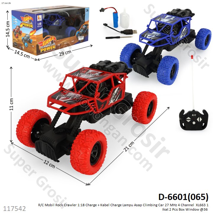 R/C Mobil Rock Crawler 1:18 Charge + Kabel Charge Lampu Asap Climbing Car 27 MHz 4 Channel  XL663 1 Ikat 2 Pcs Box Window @36