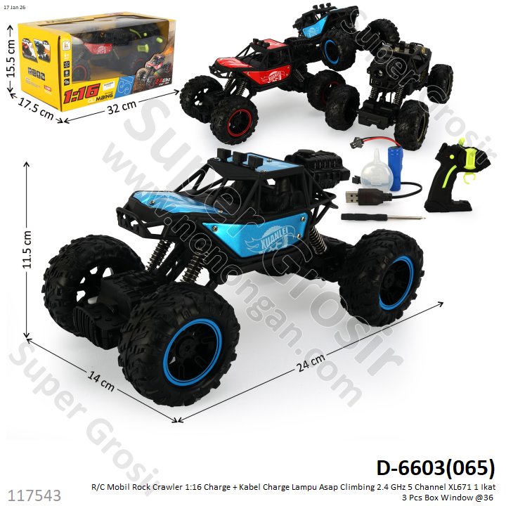 R/C Mobil Rock Crawler 1:16 Charge + Kabel Charge Lampu Asap Climbing 2.4 GHz 5 Channel XL671 1 Ikat 3 Pcs Box Window @36