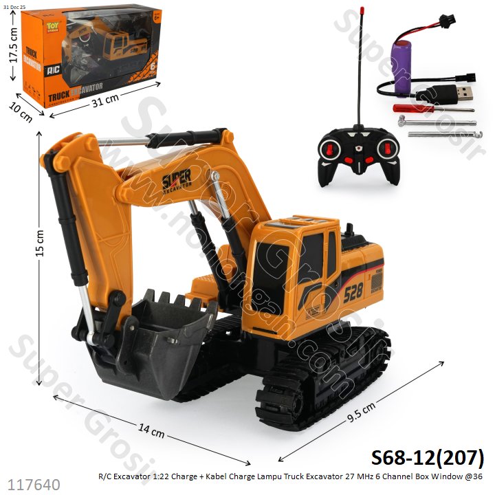 R/C Excavator 1:22 Charge + Kabel Charge Lampu Truck Excavator 27 MHz 6 Channel Box Window @36