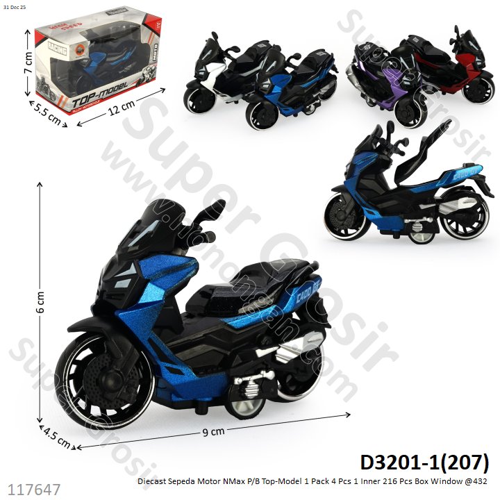 Diecast Sepeda Motor NMax P/B Top-Model 1 Pack 4 Pcs 1 Inner 216 Pcs Box Window @432