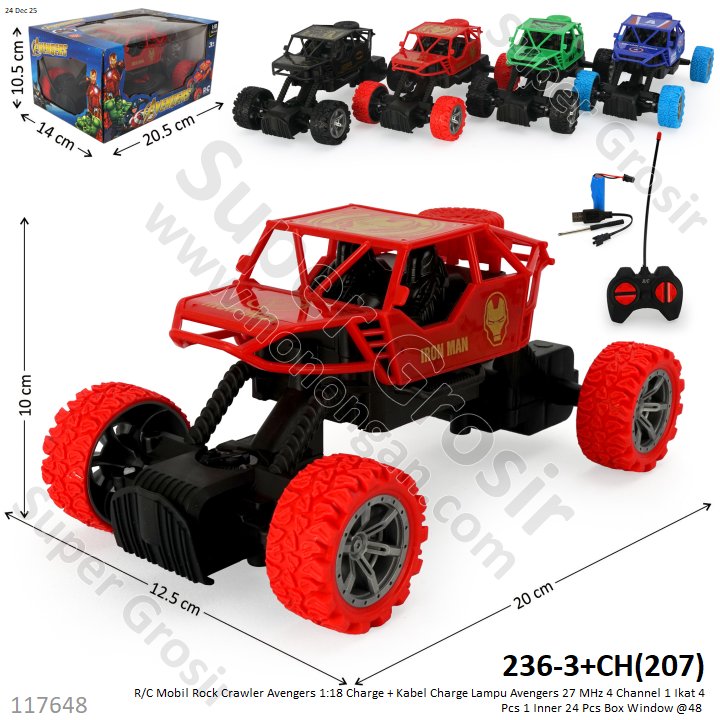 R/C Mobil Rock Crawler Avengers 1:18 Charge + Kabel Charge Lampu Avengers 27 MHz 4 Channel 1 Ikat 4 Pcs 1 Inner 24 Pcs Box Window @48
