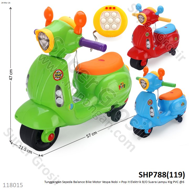 Tunggangan Sepeda Balance Bike Motor Vespa Nobi + Pop It Elektrik B/O Suara Lampu Ktg PVC @6