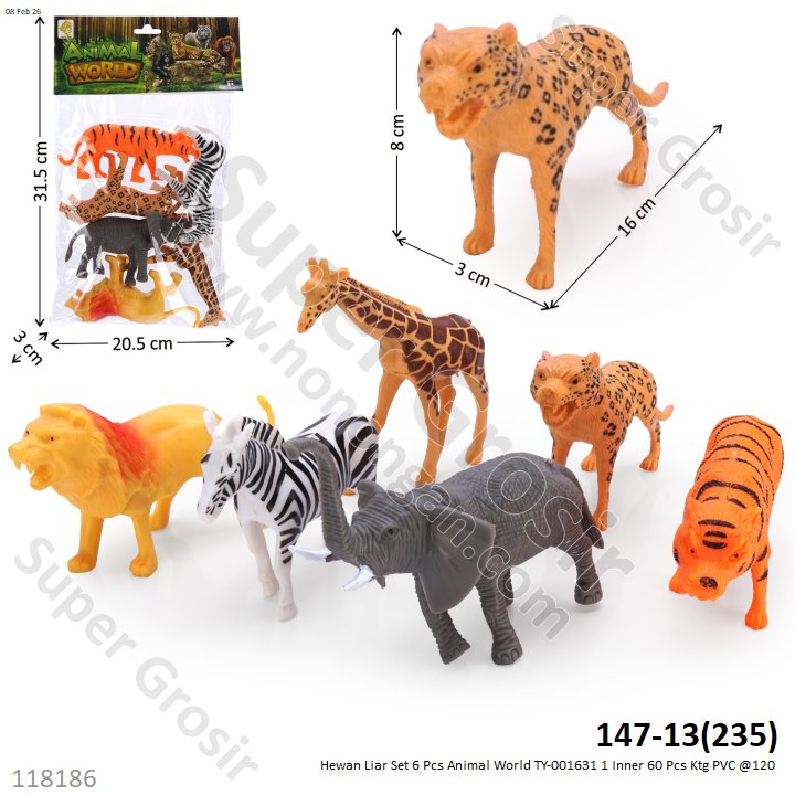 Hewan Liar Set 6 Pcs Animal World TY-001631 1 Inner 60 Pcs Ktg PVC @120