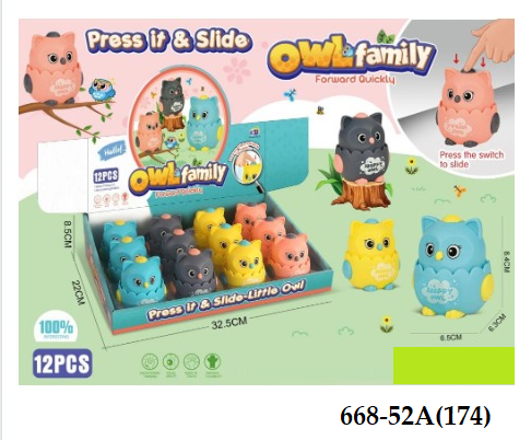 Mainan Press And Go Burung Hantu P/G Owl Family 1 Box 12 Pcs Loose Pack @432
