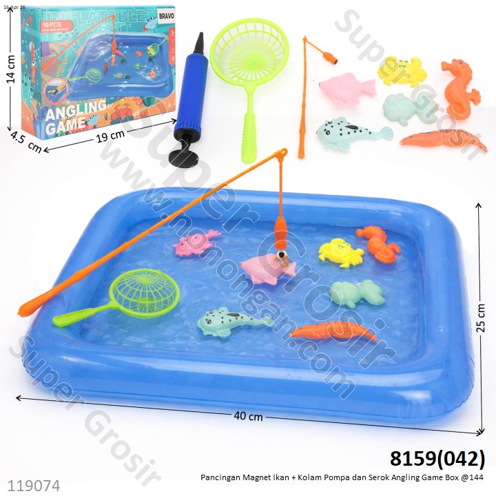 Pancingan Magnet Ikan + Kolam Pompa dan Serok Angling Game Box @144