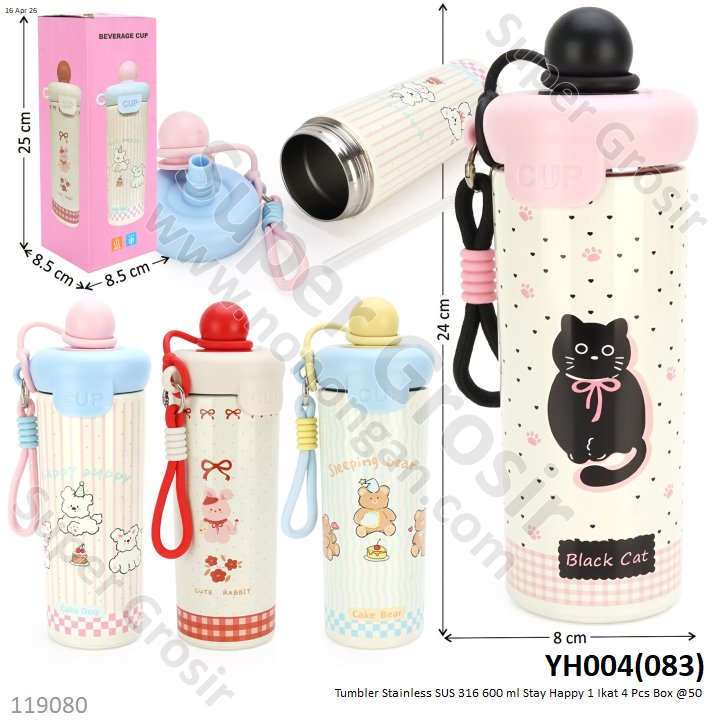 Tumbler Stainless SUS 316 600 ml Stay Happy 1 Ikat 4 Pcs Box @50