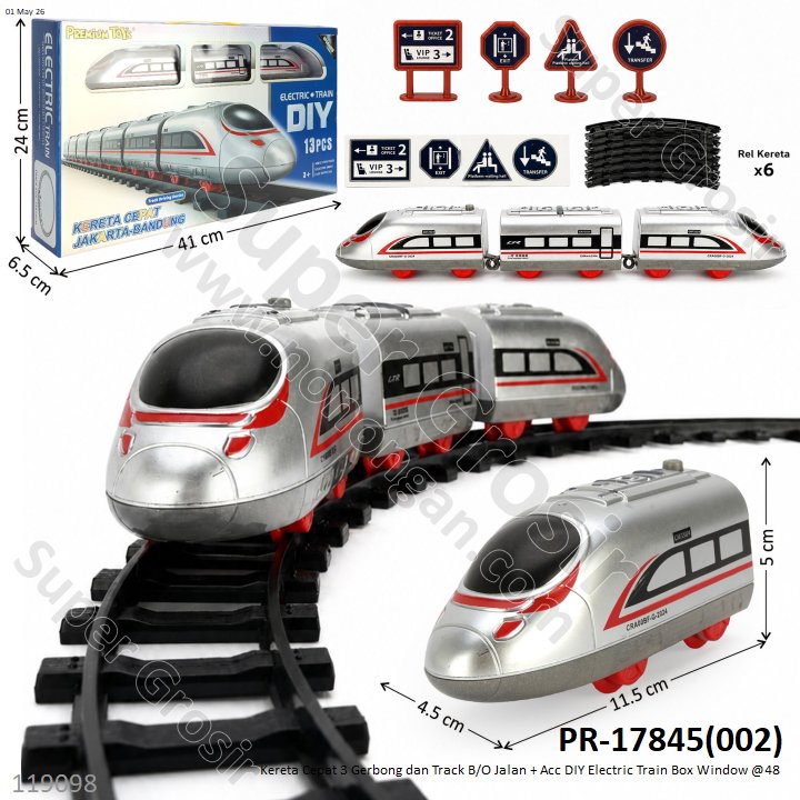 Kereta Cepat 3 Gerbong dan Track B/O Jalan + Acc DIY Electric Train Box Window @48