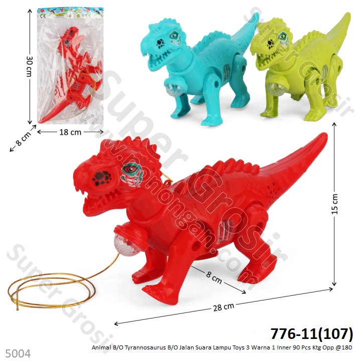 Dinosaurus T-Rex B/O Jalan Suara Lampu Toys 3 Warna 1 Inner 90 Pcs Ktg Opp @180