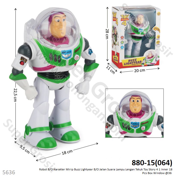Robot Buzz Lightyear B/O Jalan Suara Lampu Lengan Tekuk Toy Story 4 1 Inner 18 Pcs Box Window @36