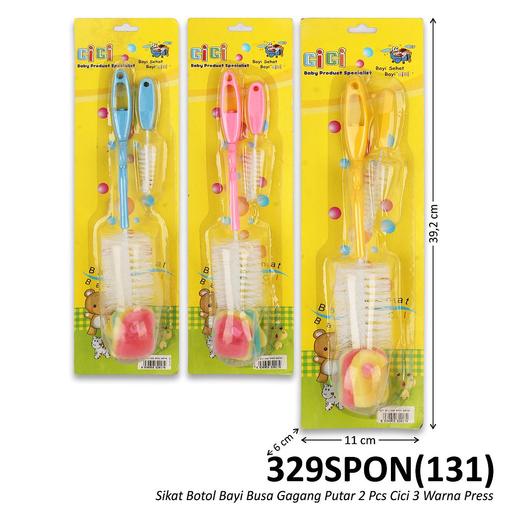 Sikat Botol Bayi Busa Gagang Putar 2 Pcs Cici 3 Warna Press @78